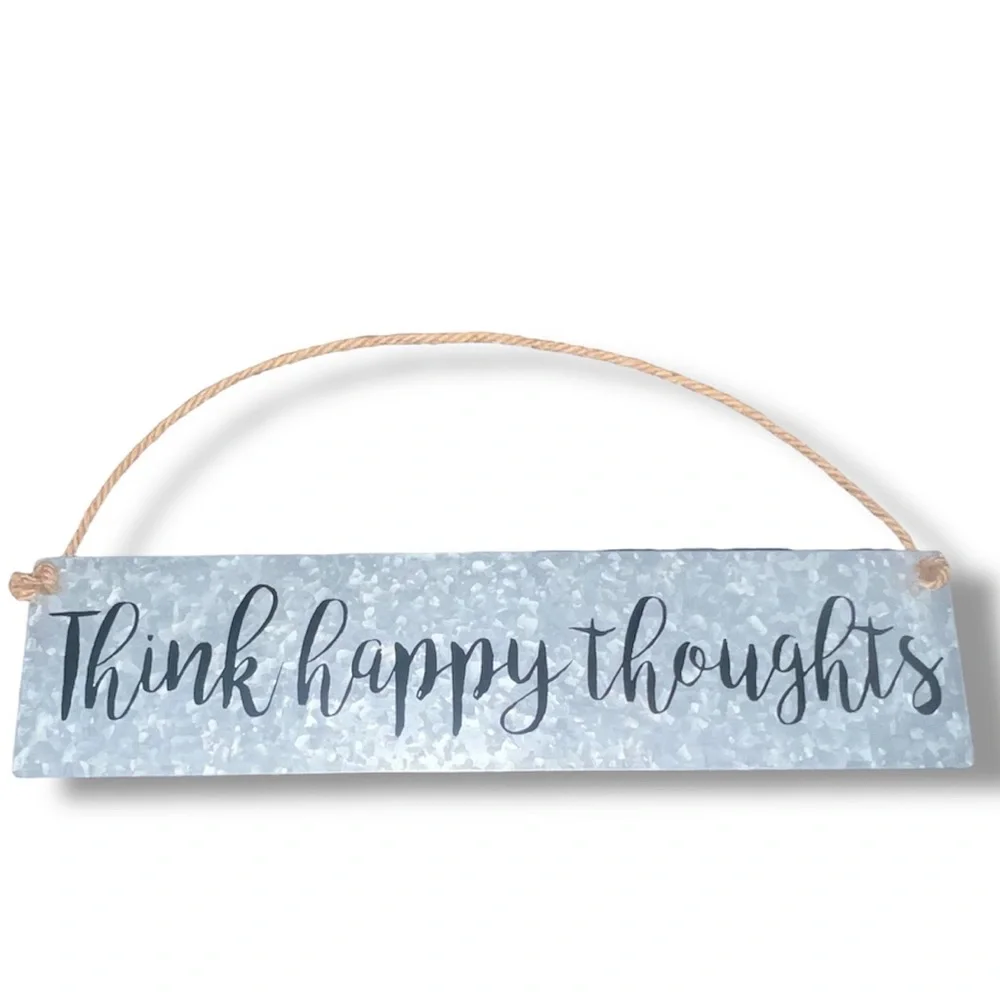 Think Happy Thoughts Metal Wall Hanging Farmhouse Style Wall Decor Accent Sign